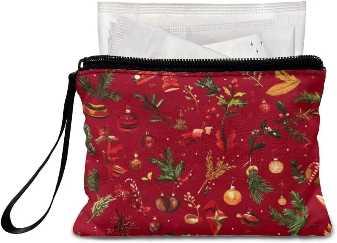 Christmas Leaves Print Purses for Women Small Coins Purse with Wristlet Strap Change Purse for Coins Cash Pouch with Zipper Wallet for Travel Outdoor