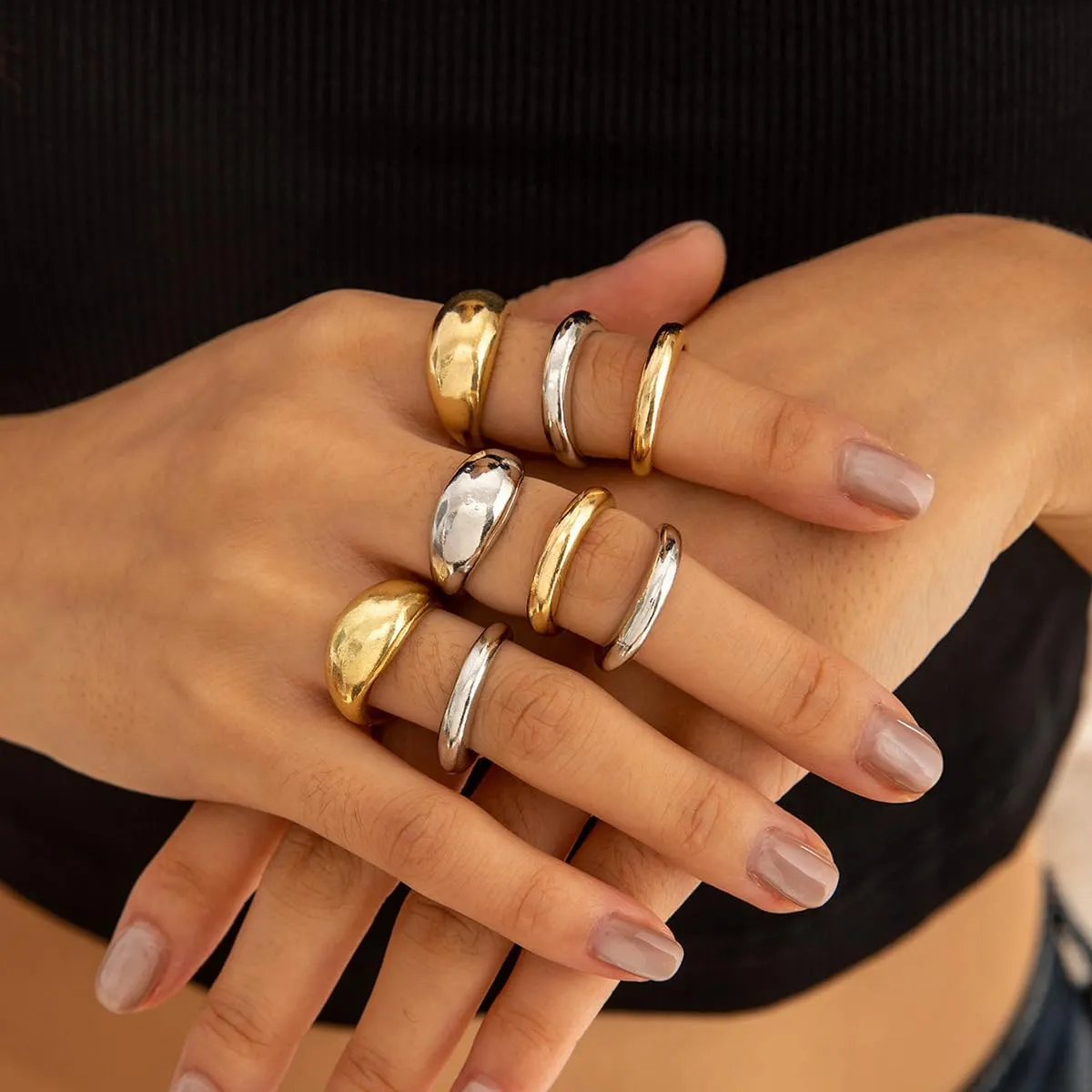 Chunky Gold & Silver Statement Rings for Women - Thick, Stackable Dome Rings