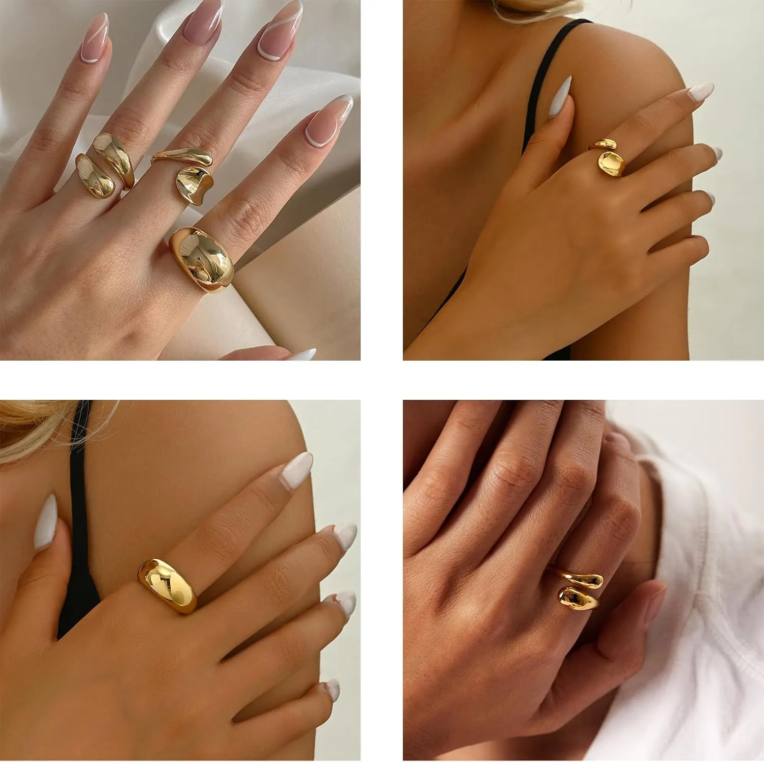 Chunky Gold & Silver Statement Rings for Women - Thick, Stackable Dome Rings