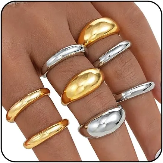 Chunky Gold & Silver Statement Rings for Women - Thick, Stackable Dome Rings