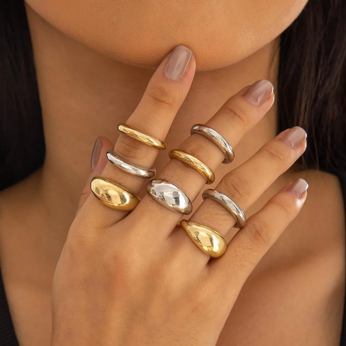 Chunky Gold & Silver Statement Rings for Women - Thick, Stackable Dome Rings