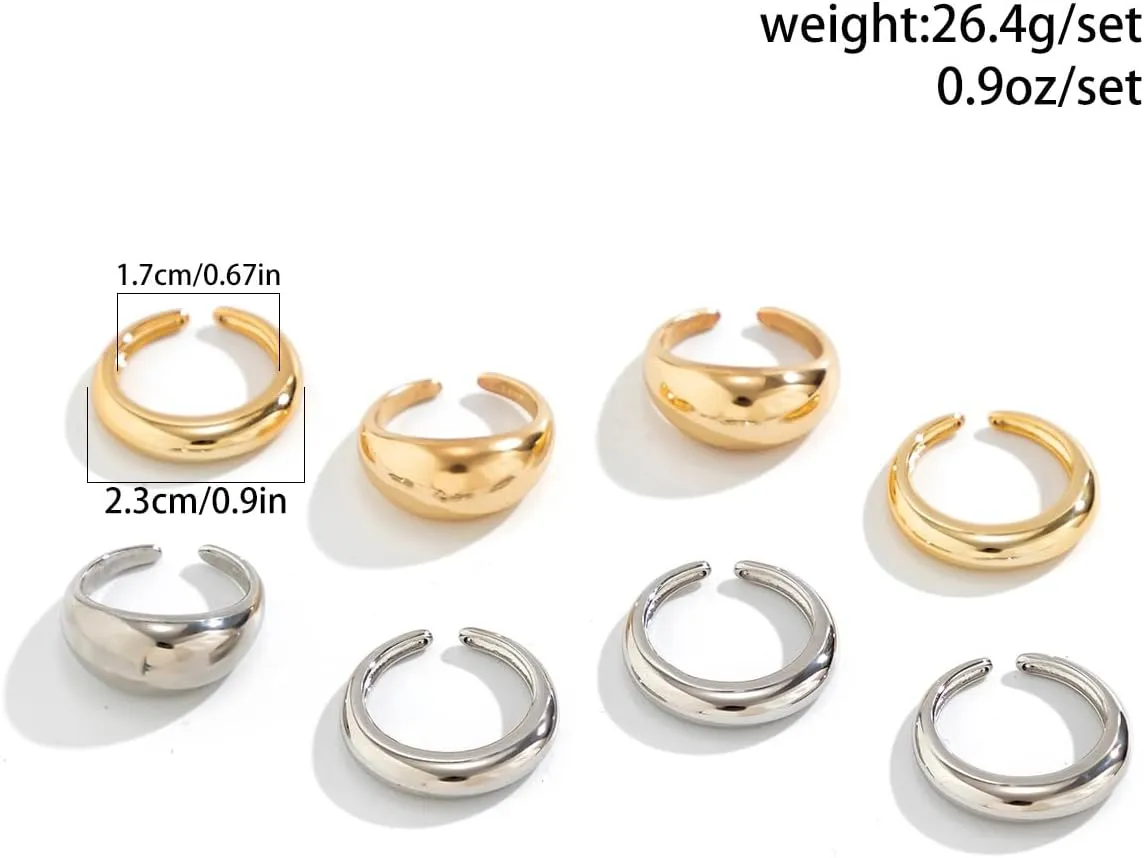 Chunky Gold & Silver Statement Rings for Women - Thick, Stackable Dome Rings