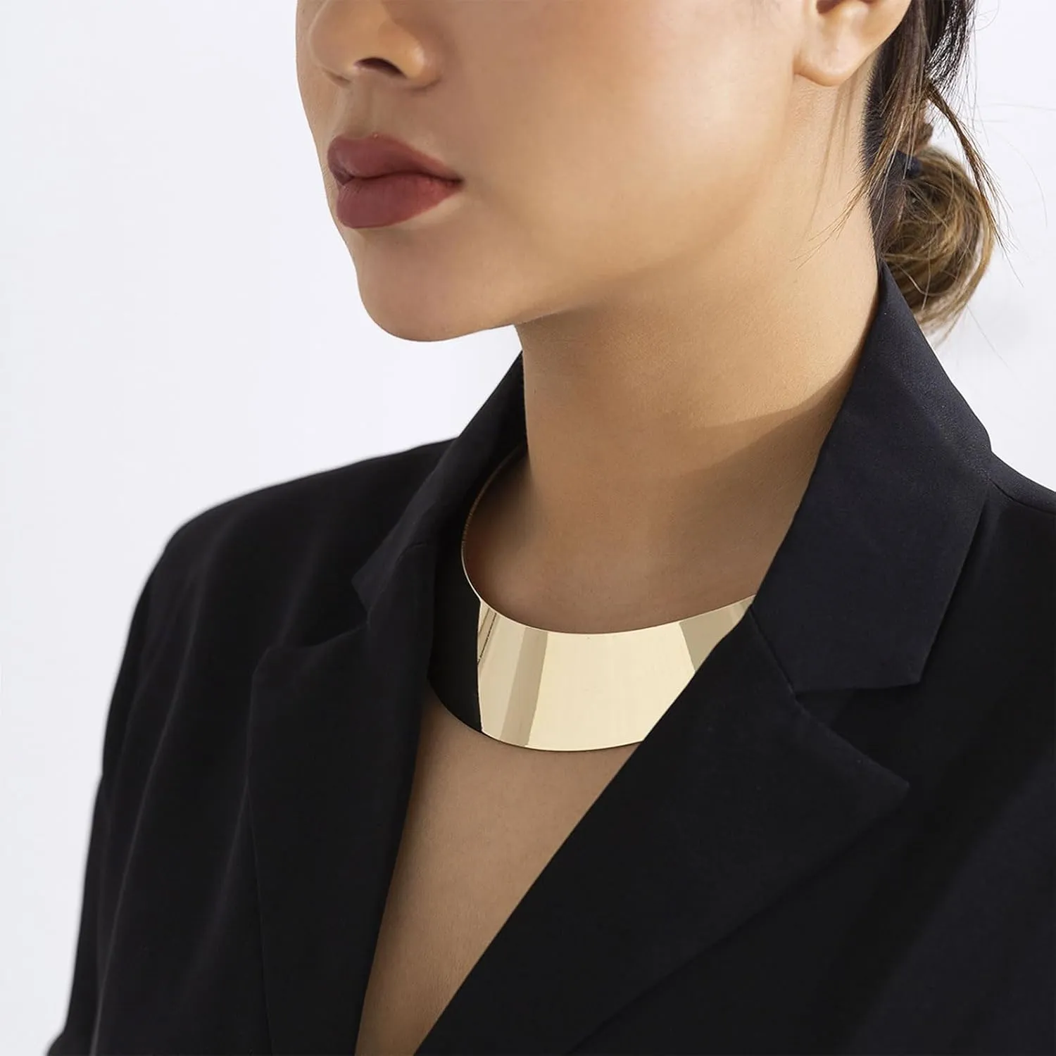 Chunky Gold Necklace Gold Statement Necklace for Women Dainty Gold Choker Necklace Gold Chunky Necklace Gold Chain Charm Necklace Exaggerated Ethnic Big Statement Necklace Gold African Tribe Wide Metal Choker Jewelry