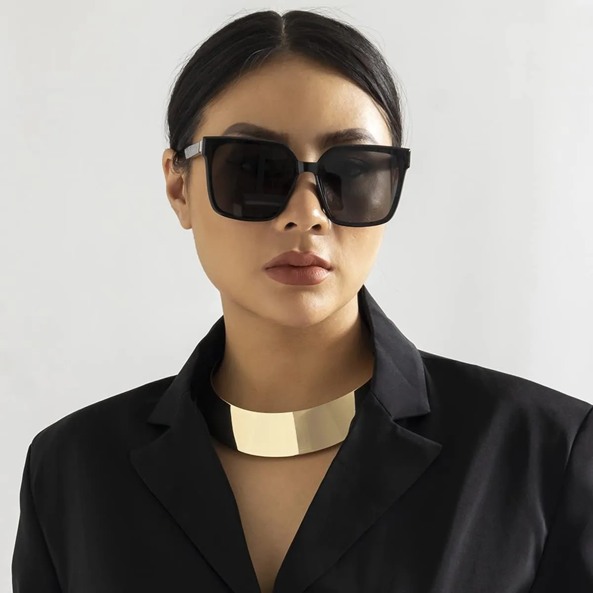 Chunky Gold Necklace Gold Statement Necklace for Women Dainty Gold Choker Necklace Gold Chunky Necklace Gold Chain Charm Necklace Exaggerated Ethnic Big Statement Necklace Gold African Tribe Wide Metal Choker Jewelry
