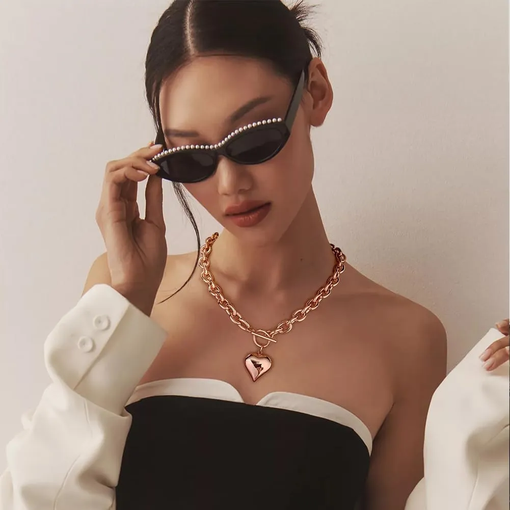 Chunky Gold Pendant Necklaces For Women Gold Chain links With Sun Heart Lion Conch Shell Charms Summer Necklaces Beach Jewelry Gift