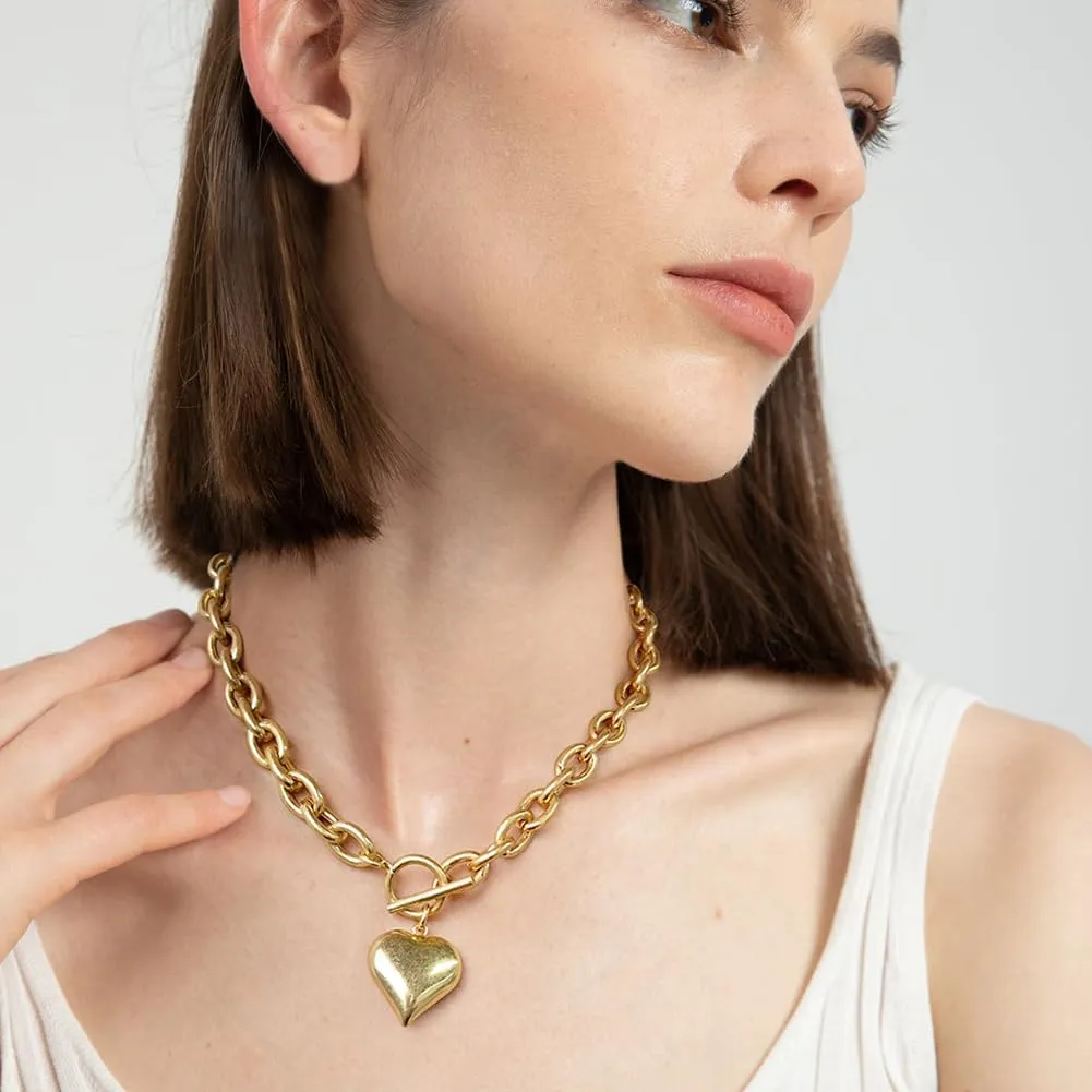 Chunky Gold Pendant Necklaces For Women Gold Chain links With Sun Heart Lion Conch Shell Charms Summer Necklaces Beach Jewelry Gift