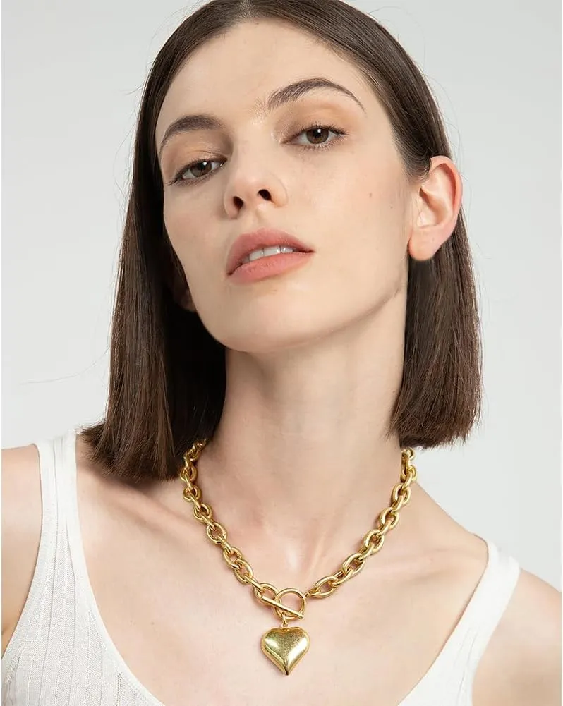 Chunky Gold Pendant Necklaces For Women Gold Chain links With Sun Heart Lion Conch Shell Charms Summer Necklaces Beach Jewelry Gift
