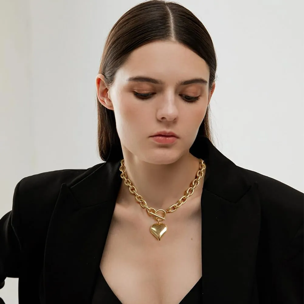 Chunky Gold Pendant Necklaces For Women Gold Chain links With Sun Heart Lion Conch Shell Charms Summer Necklaces Beach Jewelry Gift