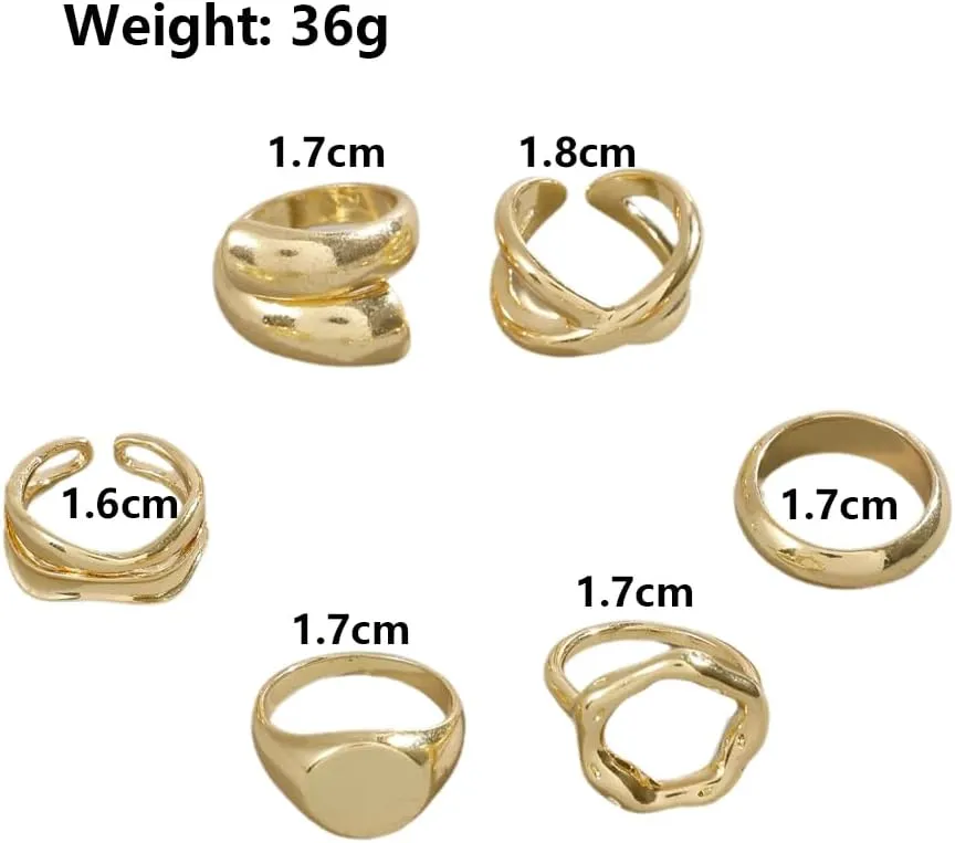 Chunky Gold Stackable Rings for Women Adjustable Round Dome Ring Set Bold Thick Geometric Hug Bowknot Knuckle Rings Solid Minimalist Statement Jewelry Gift