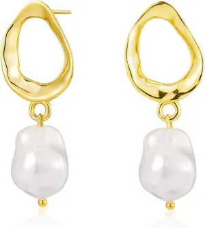 Chunky Pearl Earrings for Women Baroque Pearl Earrings Gold Pearl Dangle Drop Earrings Pearl Statement Earrings for Women Wedding Bridal Pearl Earrings