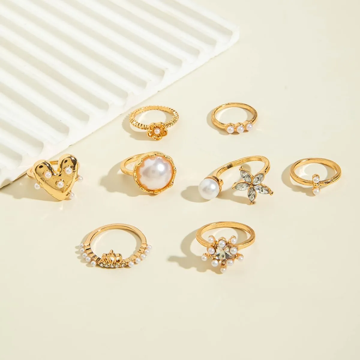 Chunky Rings for Women14K Gold/Silver Plated Adjustable Knuckle Rings Stackable Ring Sets Minimalist Irregular Statement Ring Dome Pearl Ring for Women