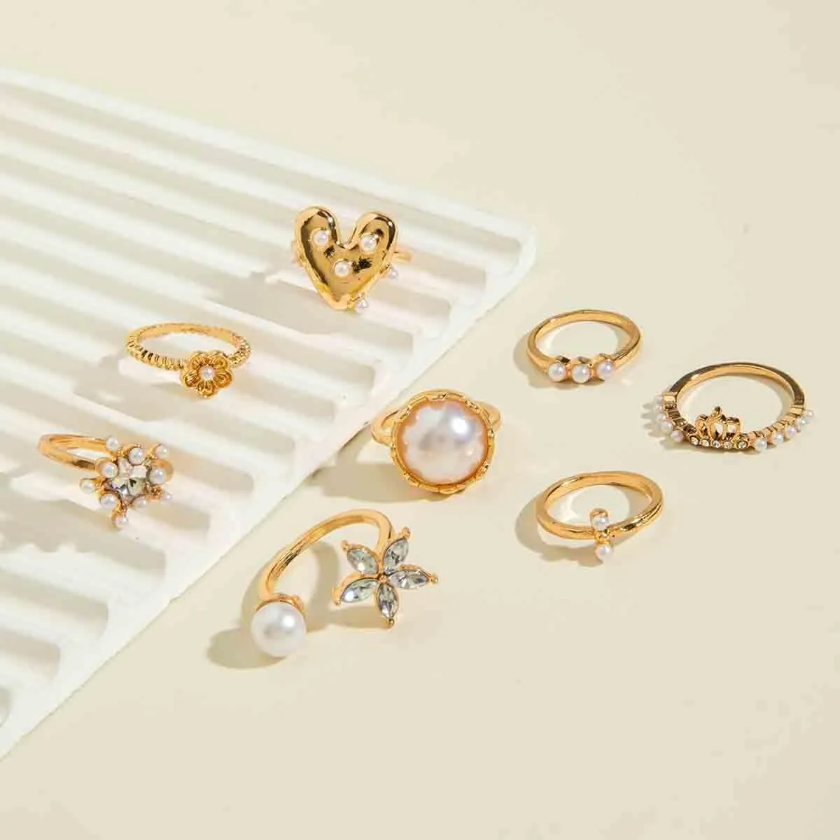Chunky Rings for Women14K Gold/Silver Plated Adjustable Knuckle Rings Stackable Ring Sets Minimalist Irregular Statement Ring Dome Pearl Ring for Women