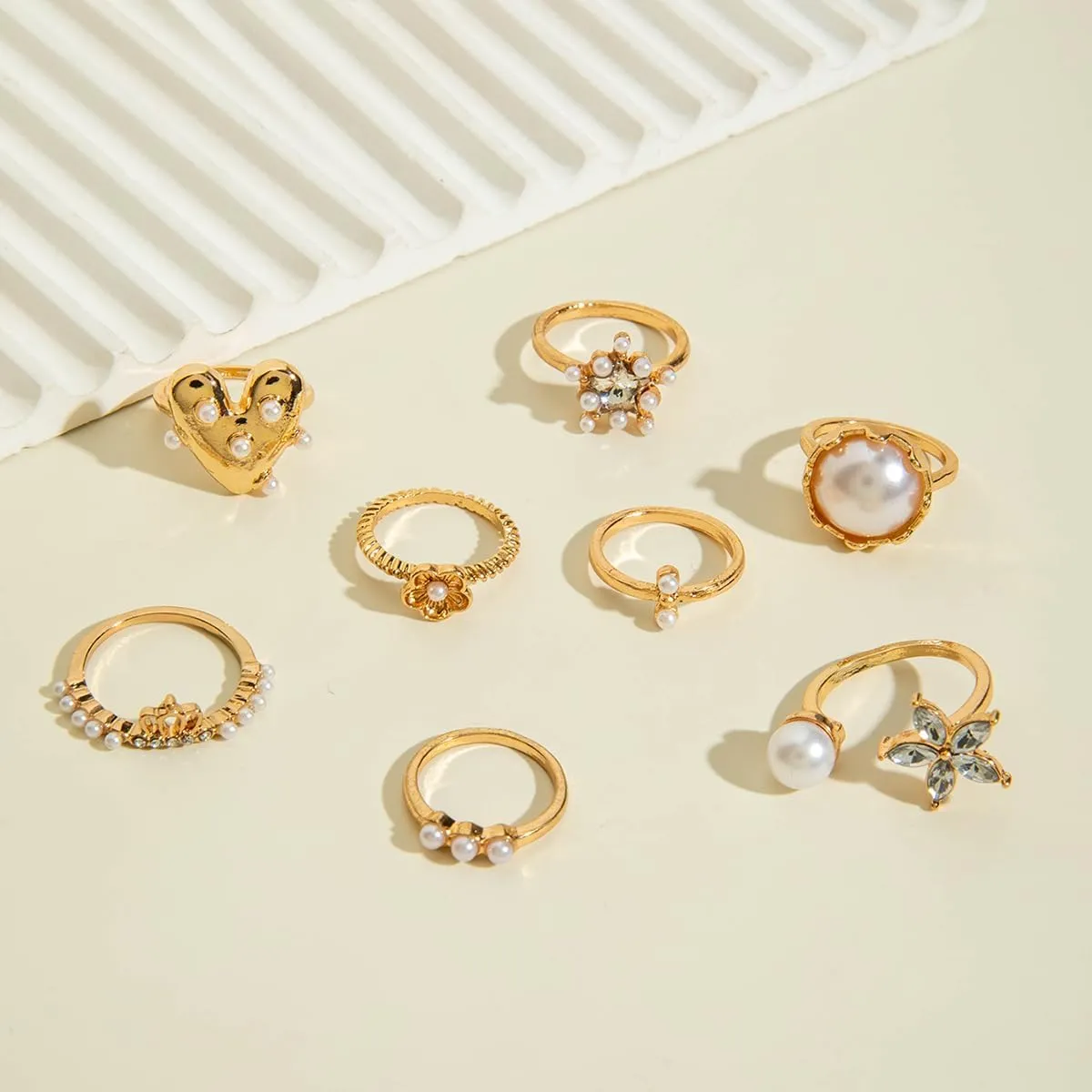 Chunky Rings for Women14K Gold/Silver Plated Adjustable Knuckle Rings Stackable Ring Sets Minimalist Irregular Statement Ring Dome Pearl Ring for Women