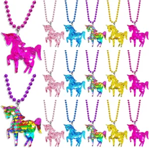 CiciBear 15 Pack Unicorn Sequin Necklace Party Favors with Mardi Gras Beads for Unicorn Party, Home Decorations, Rainbow Party, Festivals, Wedding, Birthday Celebrations, 5 Colors