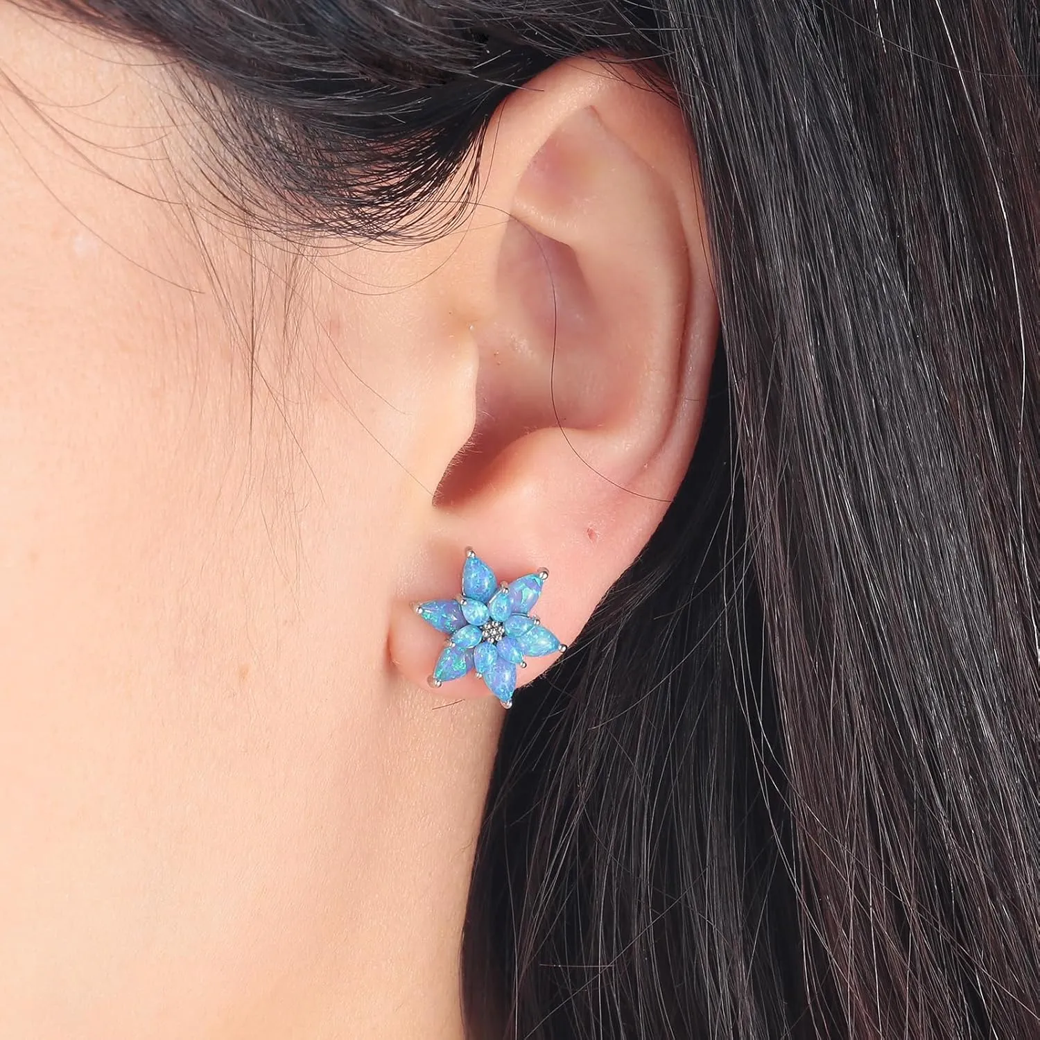 CiNily Flower Opal Stud Earrings for Women Hypoallergenic, 14K Gold Plated Flower Earrings Opal Jewelry, Floral Ear Studs Gift for Teen