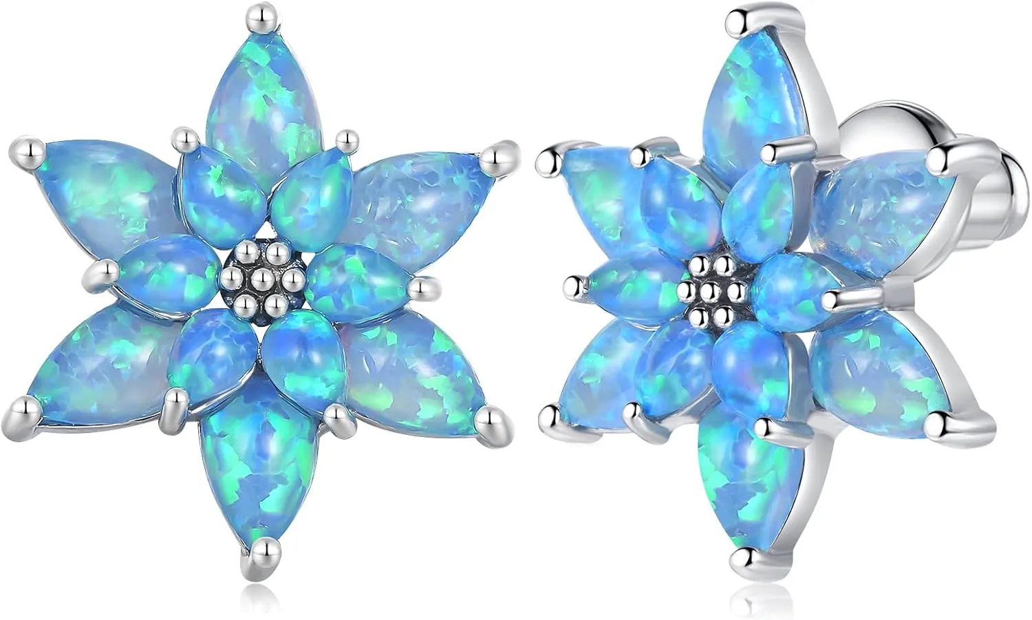 CiNily Flower Opal Stud Earrings for Women Hypoallergenic, 14K Gold Plated Flower Earrings Opal Jewelry, Floral Ear Studs Gift for Teen