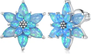 CiNily Flower Opal Stud Earrings for Women Hypoallergenic, 14K Gold Plated Flower Earrings Opal Jewelry, Floral Ear Studs Gift for Teen
