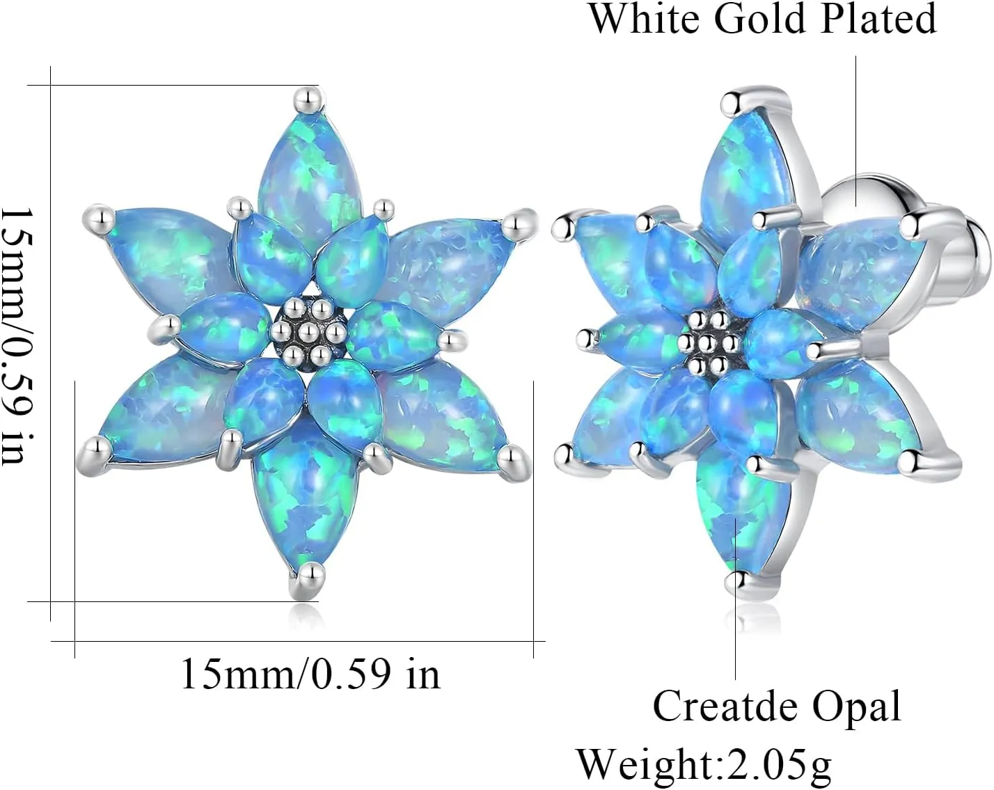 CiNily Flower Opal Stud Earrings for Women Hypoallergenic, 14K Gold Plated Flower Earrings Opal Jewelry, Floral Ear Studs Gift for Teen
