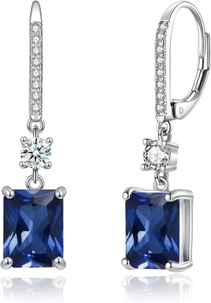 CiNily Rectangular-cut Drop Dangle Earrings for Women Hypoallergenic, Multi-color Cubic Zirconia Earrings Diamond Dangle Earrings Jewelry Gifts for Mothers Day 14K White Gold