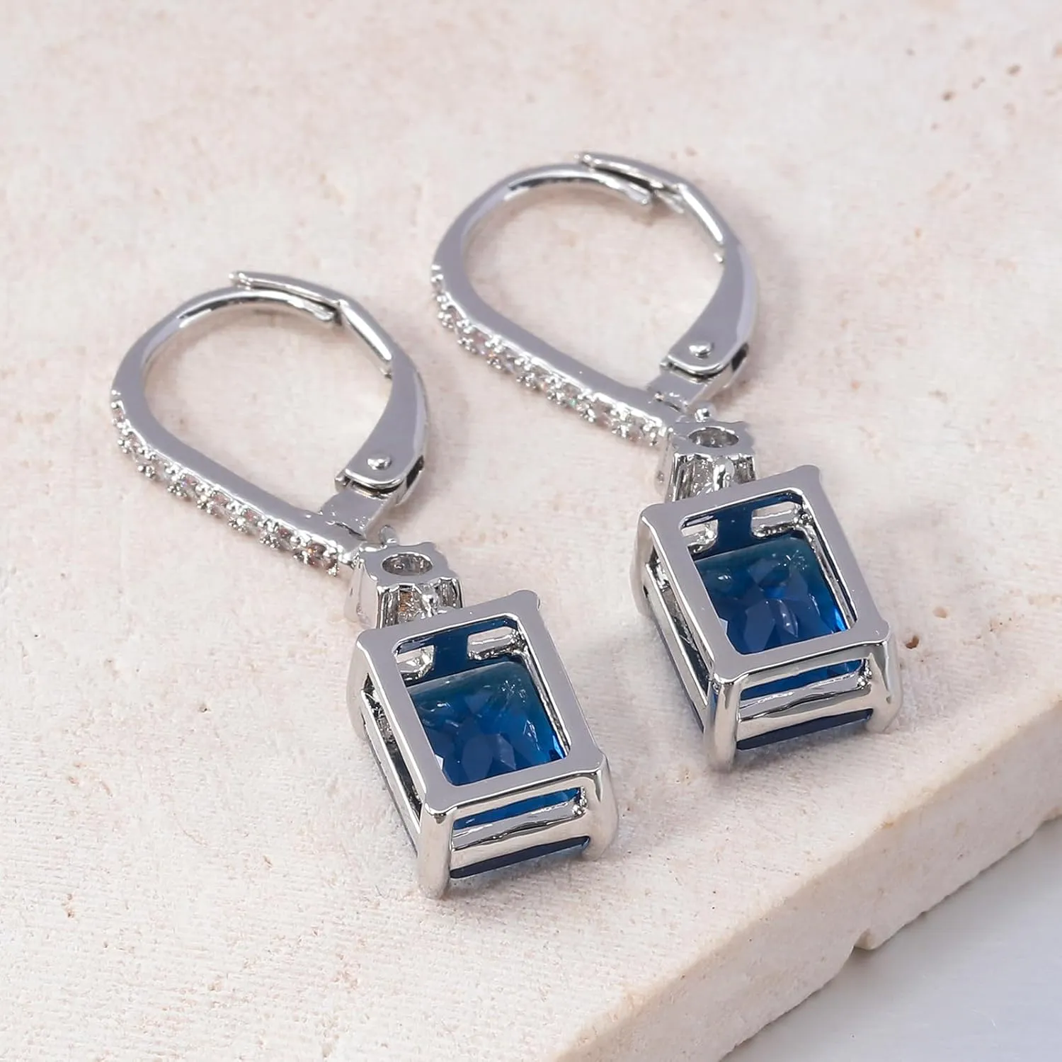 CiNily Rectangular-cut Drop Dangle Earrings for Women Hypoallergenic, Multi-color Cubic Zirconia Earrings Diamond Dangle Earrings Jewelry Gifts for Mothers Day 14K White Gold