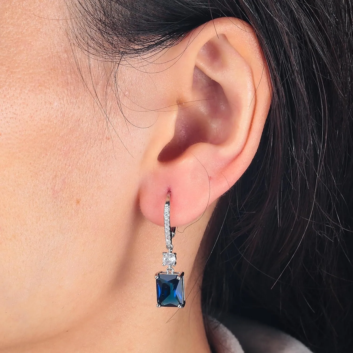 CiNily Rectangular-cut Drop Dangle Earrings for Women Hypoallergenic, Multi-color Cubic Zirconia Earrings Diamond Dangle Earrings Jewelry Gifts for Mothers Day 14K White Gold