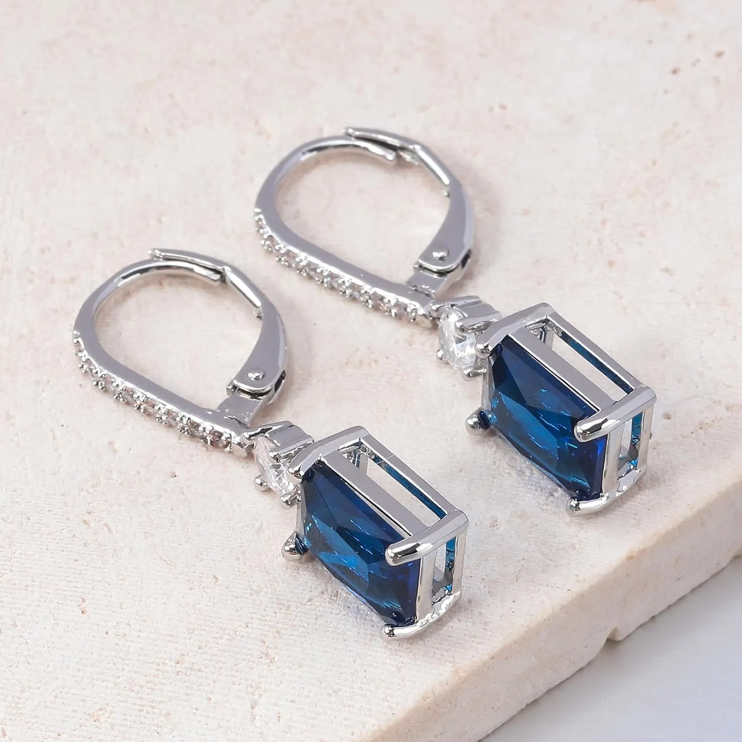 CiNily Rectangular-cut Drop Dangle Earrings for Women Hypoallergenic, Multi-color Cubic Zirconia Earrings Diamond Dangle Earrings Jewelry Gifts for Mothers Day 14K White Gold