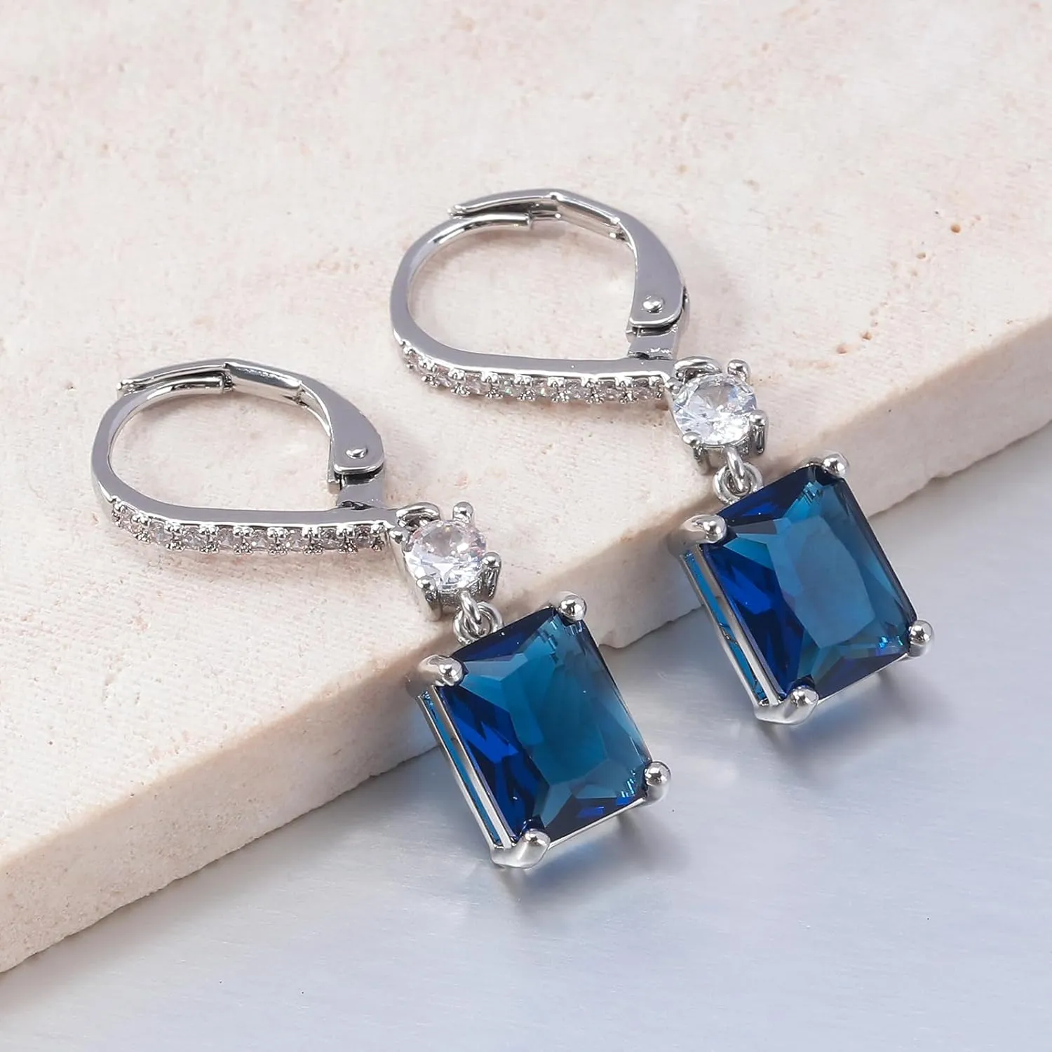 CiNily Rectangular-cut Drop Dangle Earrings for Women Hypoallergenic, Multi-color Cubic Zirconia Earrings Diamond Dangle Earrings Jewelry Gifts for Mothers Day 14K White Gold