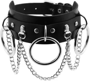 Circle Choker Necklace Pu Leather Goth Choker Collar with Black Studded Punk Rock Rivet Collar