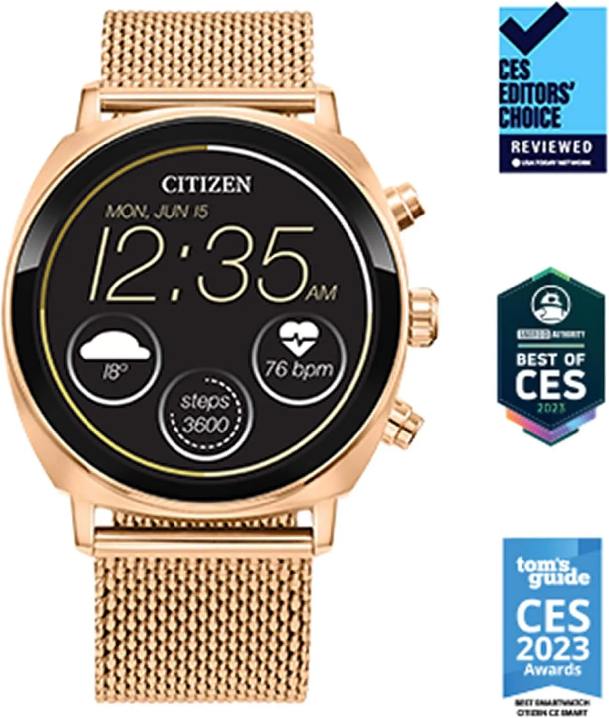 Citizen CZ Smart PQ2 41MM Unisex Smartwatch with YouQ App with IBM Watson AI and NASA research, Wear OS by Google, HR, GPS, Fitness Tracker, Amazon Alexa, iPhone Android Compatible, IPX6 Rating