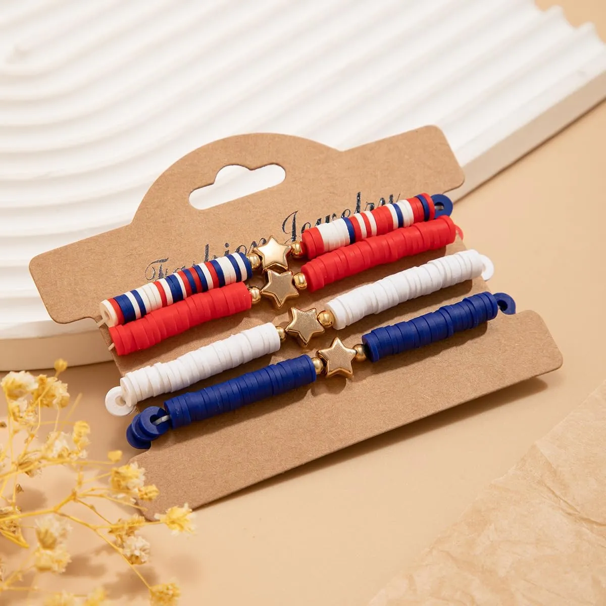 CJIAYUJEW 4th of July Bracelets White and Blue Star Heart Letter Shape Bracelets Patriotic Beaded Stackable Bracelets 4th of july Accessories for Women Men Independence Day Gifts