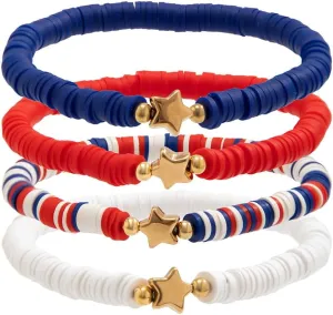 CJIAYUJEW 4th of July Bracelets White and Blue Star Heart Letter Shape Bracelets Patriotic Beaded Stackable Bracelets 4th of july Accessories for Women Men Independence Day Gifts