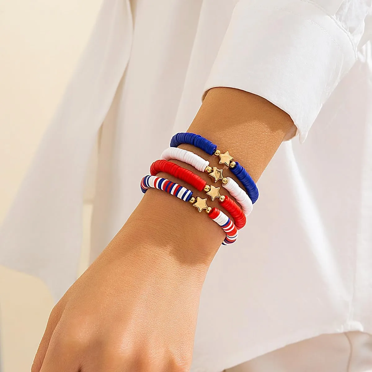 CJIAYUJEW 4th of July Bracelets White and Blue Star Heart Letter Shape Bracelets Patriotic Beaded Stackable Bracelets 4th of july Accessories for Women Men Independence Day Gifts