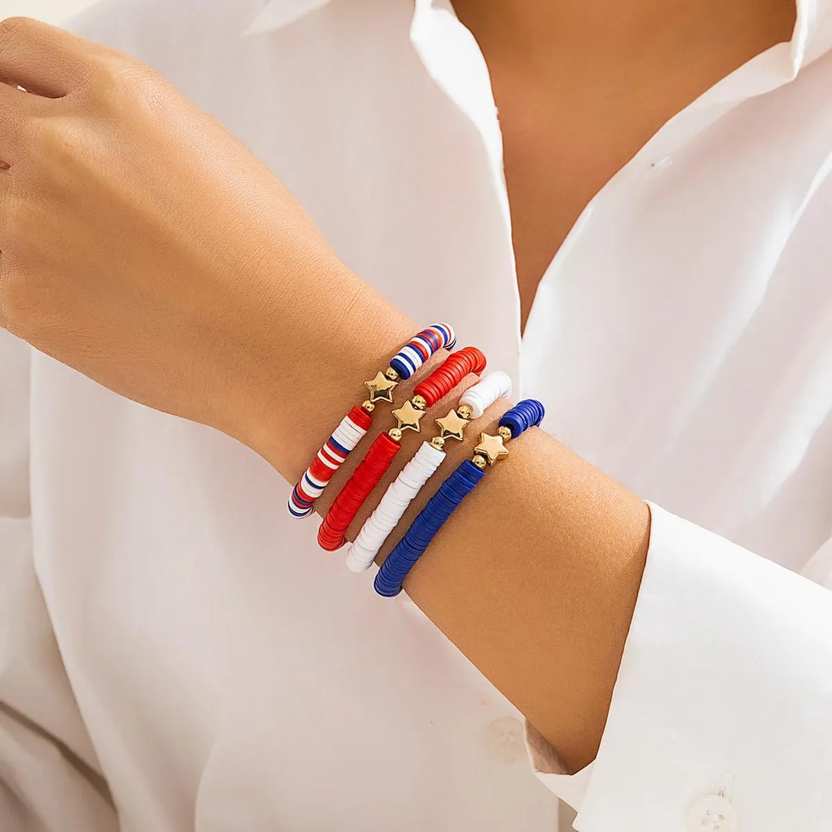 CJIAYUJEW 4th of July Bracelets White and Blue Star Heart Letter Shape Bracelets Patriotic Beaded Stackable Bracelets 4th of july Accessories for Women Men Independence Day Gifts