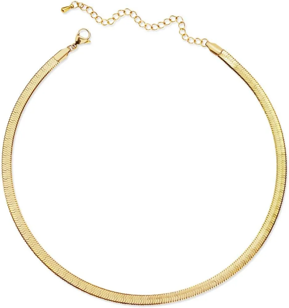CLASSYZINT Gold Flat Chain Necklaces for Women Stainless Steel Snake Chain Cute Chokers Collar Minimalist Jewelry Simple Gift