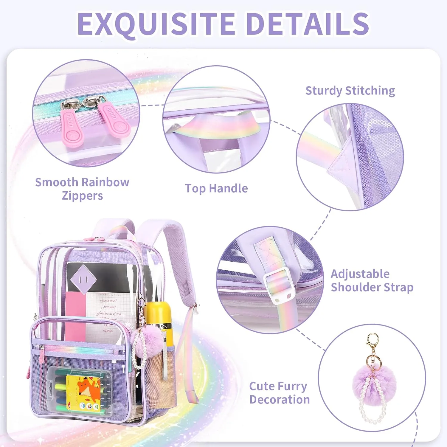Clear Backpack Heavy Duty Transparent Backpack for School Clear Bags with Wider Shoulder Straps See Through Plastic Bags Sport Events Concert Stadium-Purple