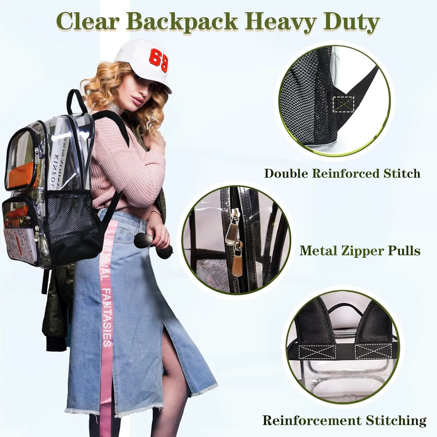 Clear Backpack Heavy Duty,17'' Transparent Bag See Through Backpack for College Work Travel Security,Black