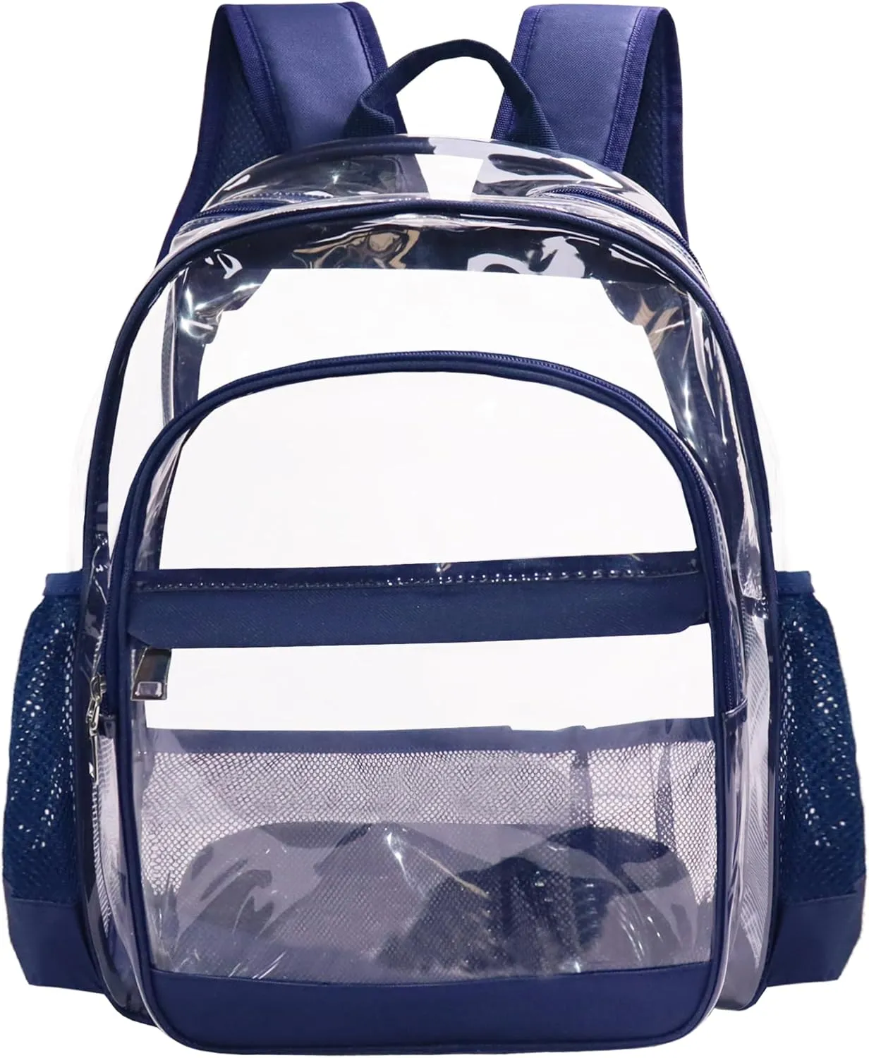 Clear Backpack,Heavy Duty Clear Bookbag See Through Backpack Large Clear Bag for School College Work Travel Security,Navy Blue