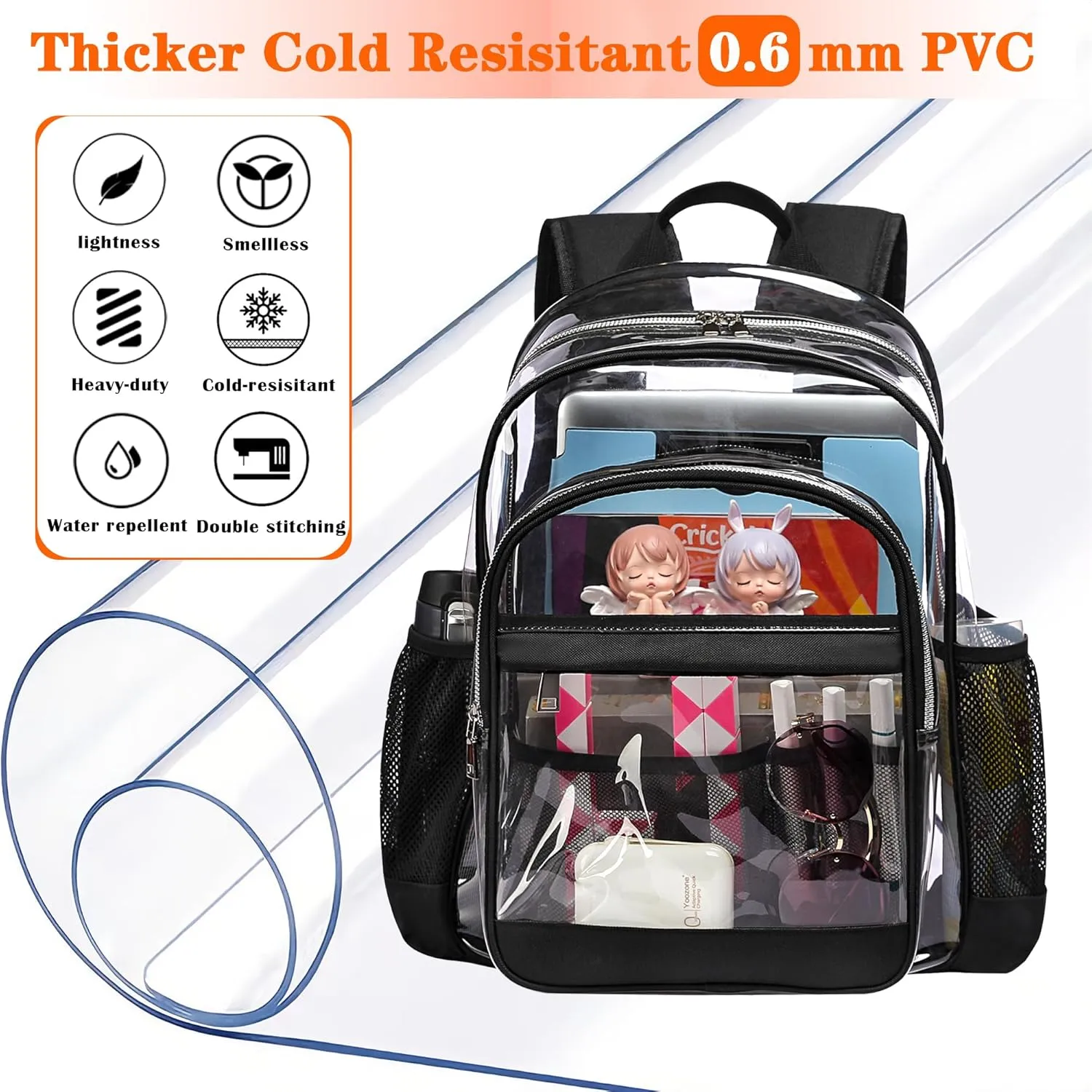 Clear Backpack,Heavy Duty Clear Bookbag See Through Backpack Large Clear Bag for School College Work Travel Security,Navy Blue