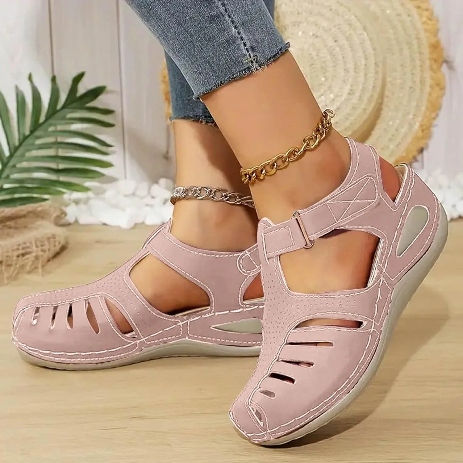 Closed Toe Sandals Women Flat Dressy Comfortable Slip On Sandals Non Slip Platform Wedge Sandals Fisherman Sandals