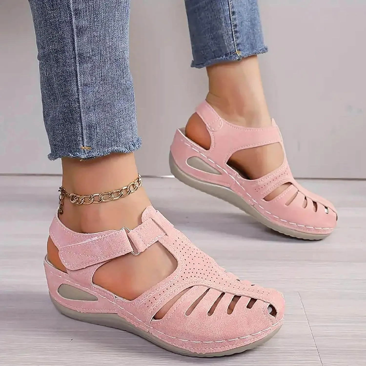 Closed Toe Sandals Women Flat Dressy Comfortable Slip On Sandals Non Slip Platform Wedge Sandals Fisherman Sandals