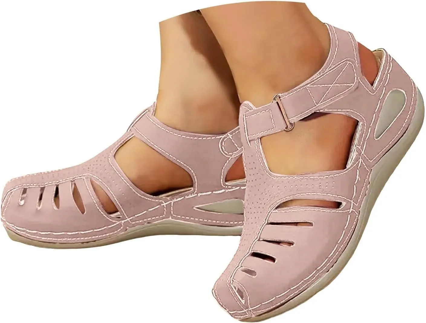 Closed Toe Sandals Women Flat Dressy Comfortable Slip On Sandals Non Slip Platform Wedge Sandals Fisherman Sandals