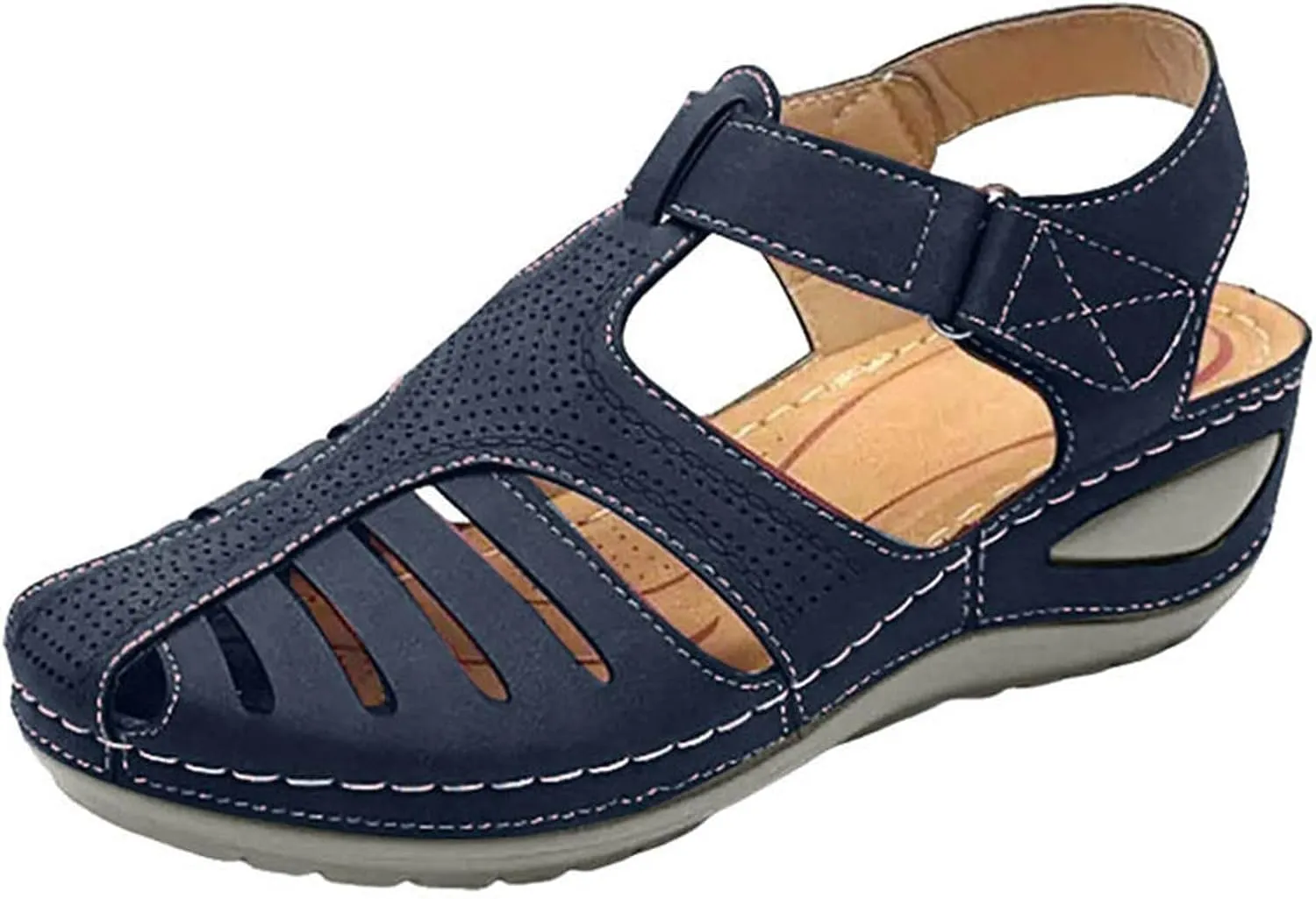 Closed Toe Sandals Women Flat Dressy Comfortable Slip On Sandals Non Slip Platform Wedge Sandals Walking Sandals