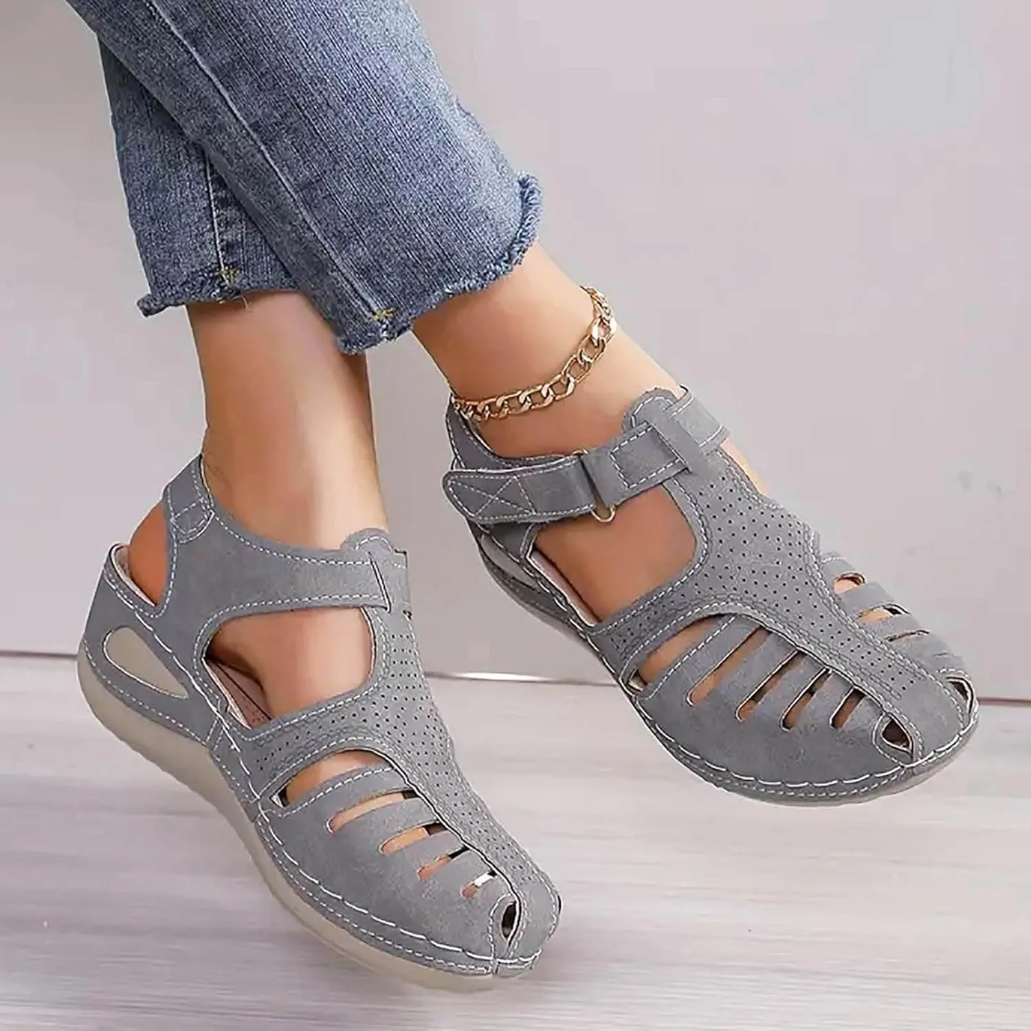 Closed Toe Sandals Women Flat Dressy Comfortable Slip On Sandals Non Slip Platform Wedge Sandals Walking Sandals
