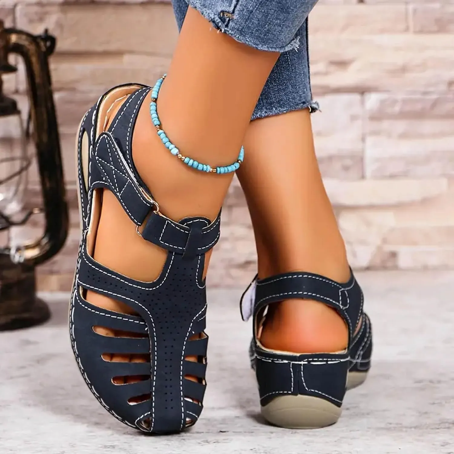 Closed Toe Sandals Women Flat Dressy Comfortable Slip On Sandals Non Slip Platform Wedge Sandals Walking Sandals
