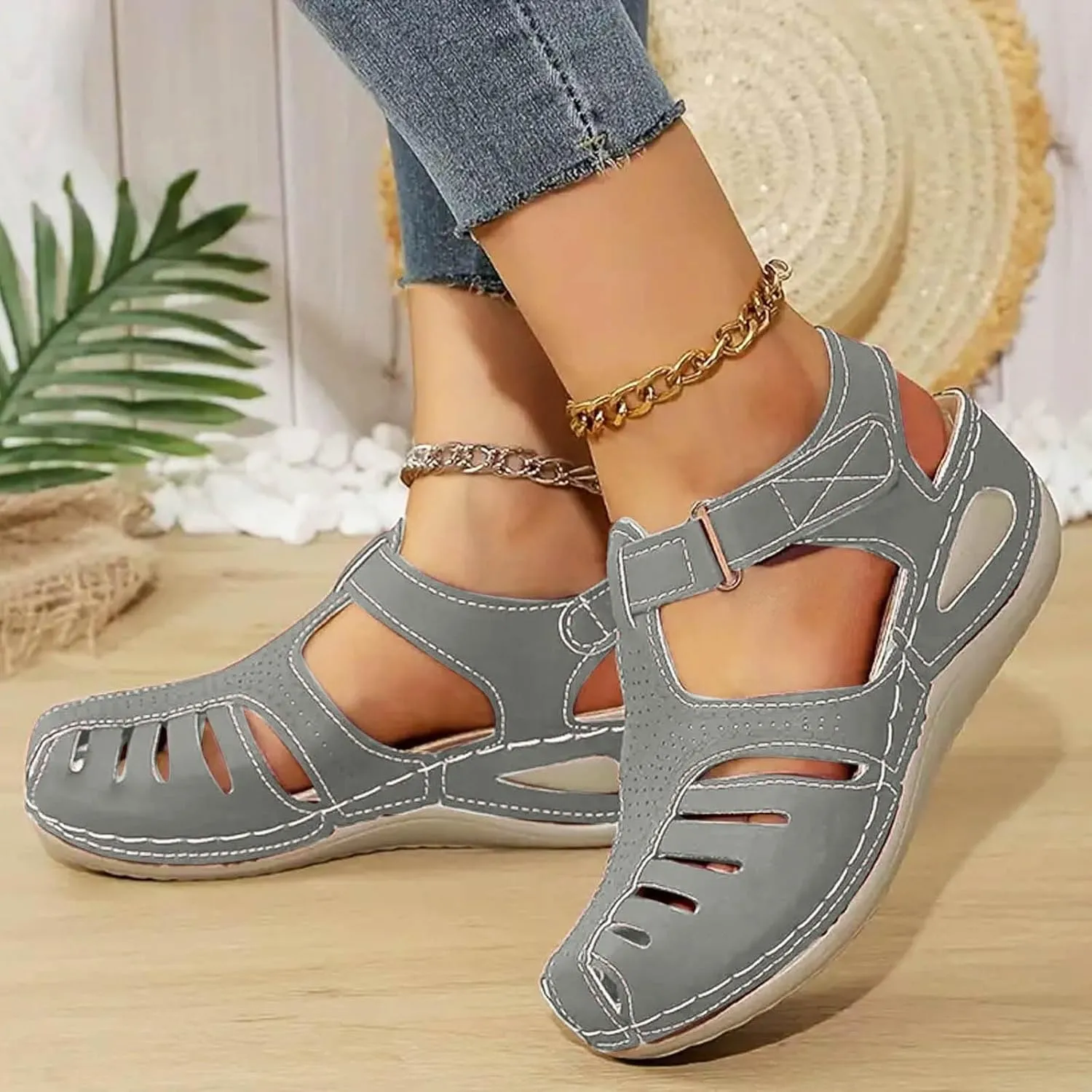 Closed Toe Sandals Women Flat Dressy Comfortable Slip On Sandals Non Slip Platform Wedge Sandals Walking Sandals