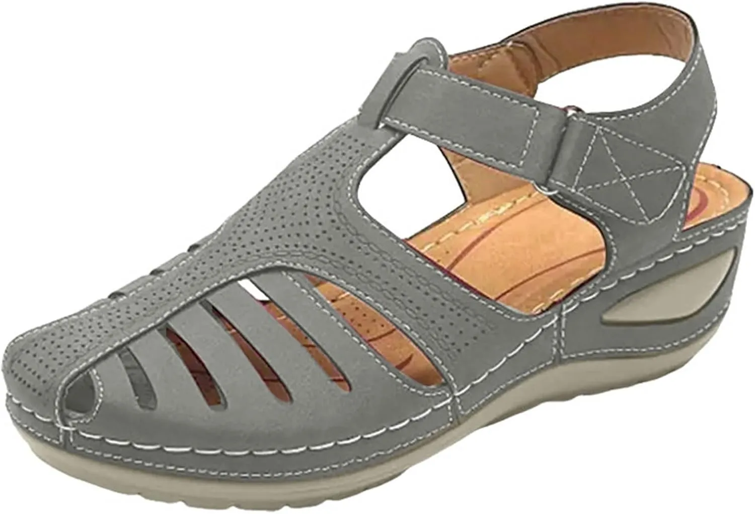 Closed Toe Sandals Women Flat Dressy Comfortable Slip On Sandals Non Slip Platform Wedge Sandals Walking Sandals