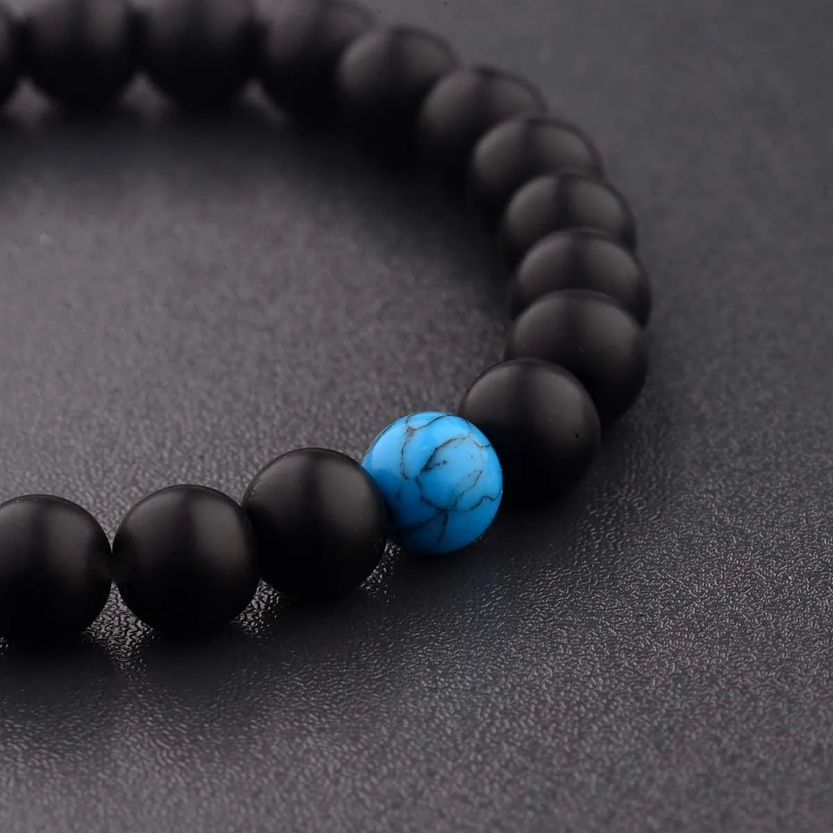 CNLQ Long Distance Bracelets For Lovers Couples Matching Gift Matte Agate 8mm Bead Stone (Elastic Red)