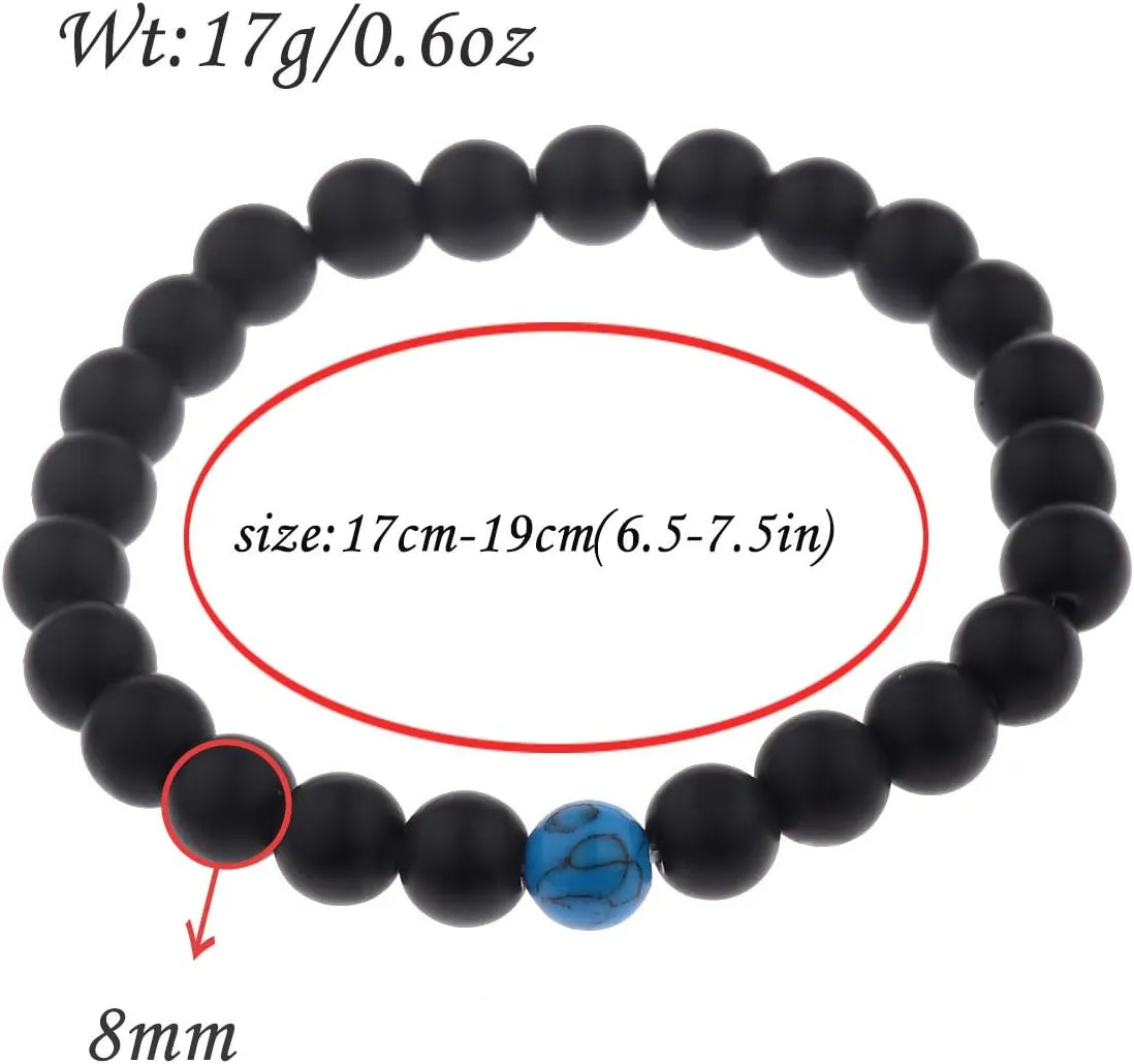 CNLQ Long Distance Bracelets For Lovers Couples Matching Gift Matte Agate 8mm Bead Stone (Elastic Red)
