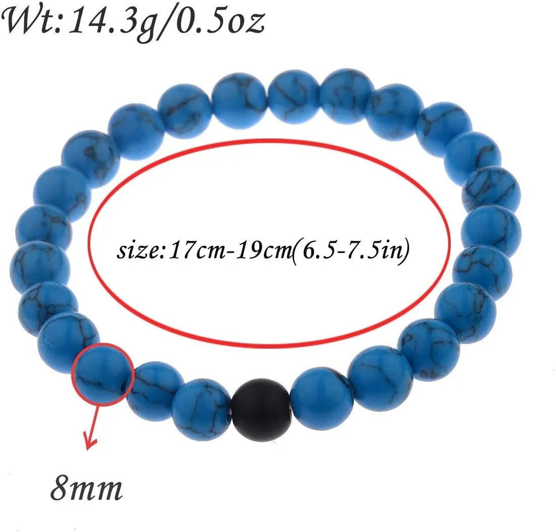 CNLQ Long Distance Bracelets For Lovers Couples Matching Gift Matte Agate 8mm Bead Stone (Elastic Red)