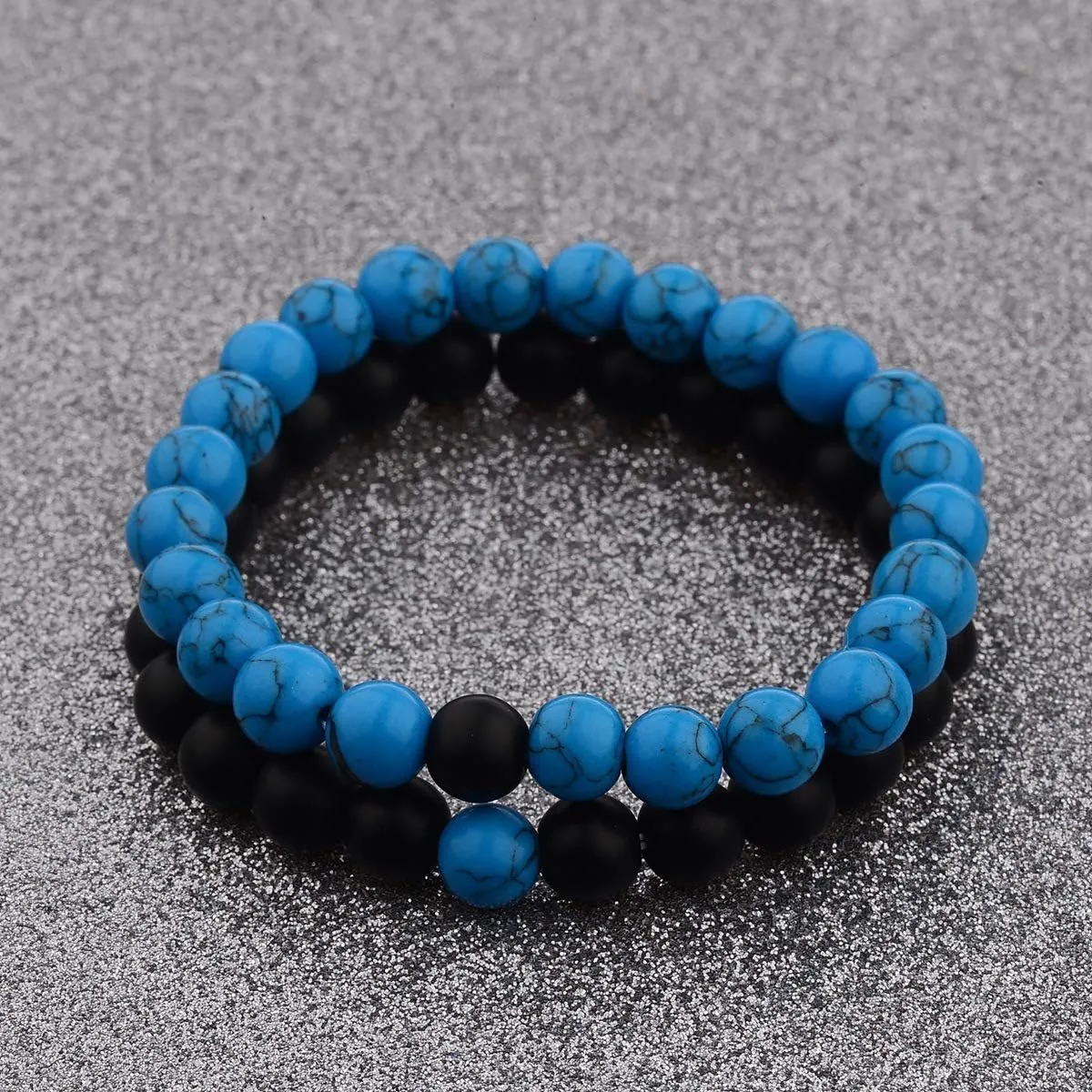 CNLQ Long Distance Bracelets For Lovers Couples Matching Gift Matte Agate 8mm Bead Stone (Elastic Red)